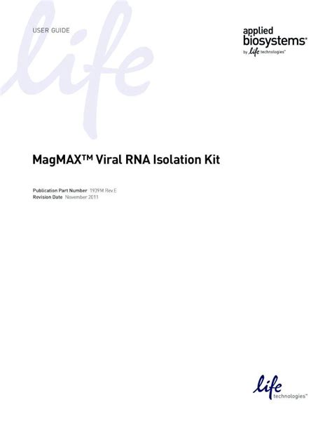MagMAX Viral RNA Isolation Kit User Guide (PN 1939M Rev. E).